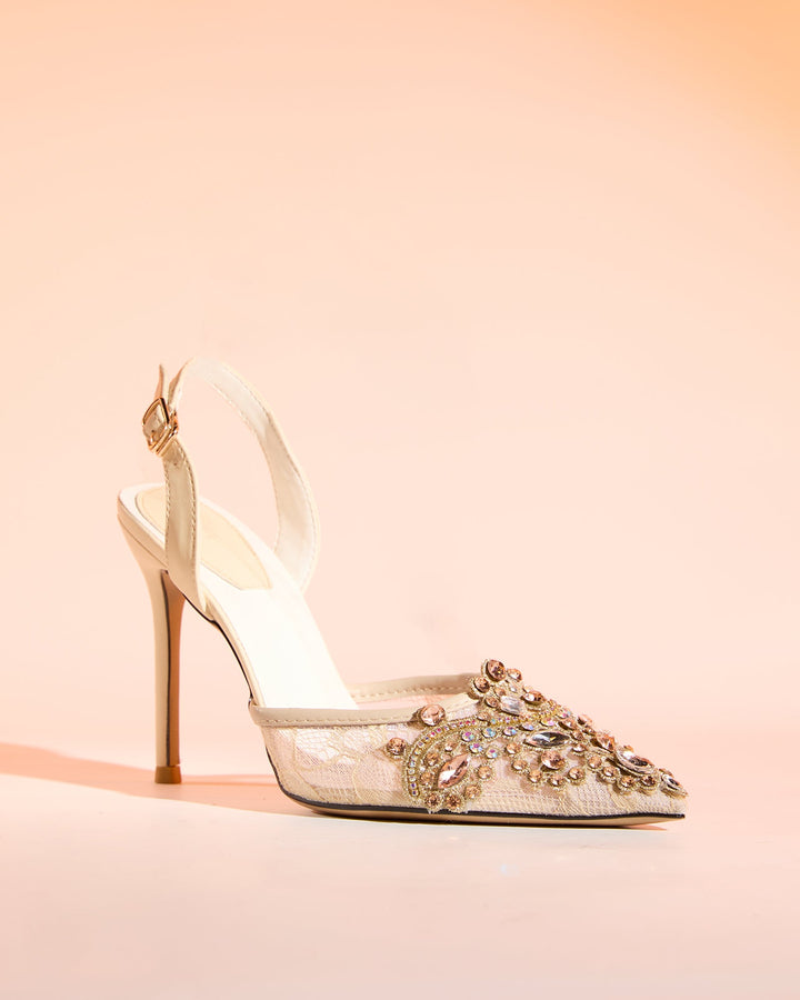 Sadb | Women's Diamond Embroidery Pumps in Apricot