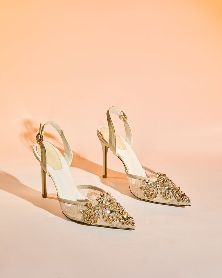 Sadb | Women's Diamond Embroidery Pumps in Apricot
