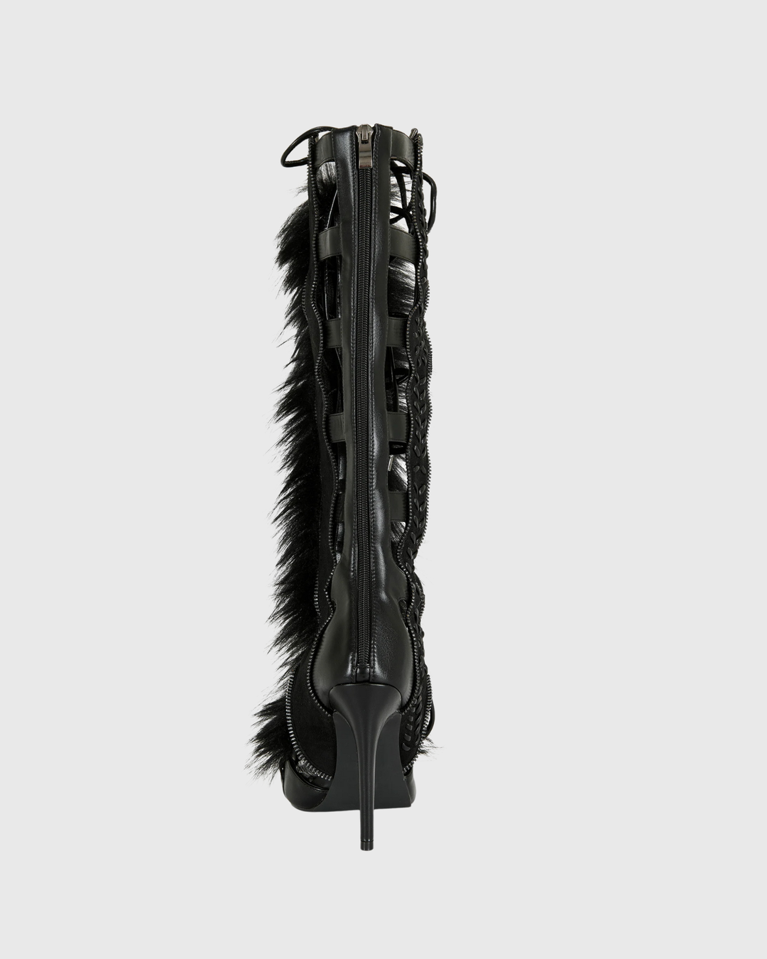 Sadiya | Women's Faux Fur Knee High Heeled Sandals in Black