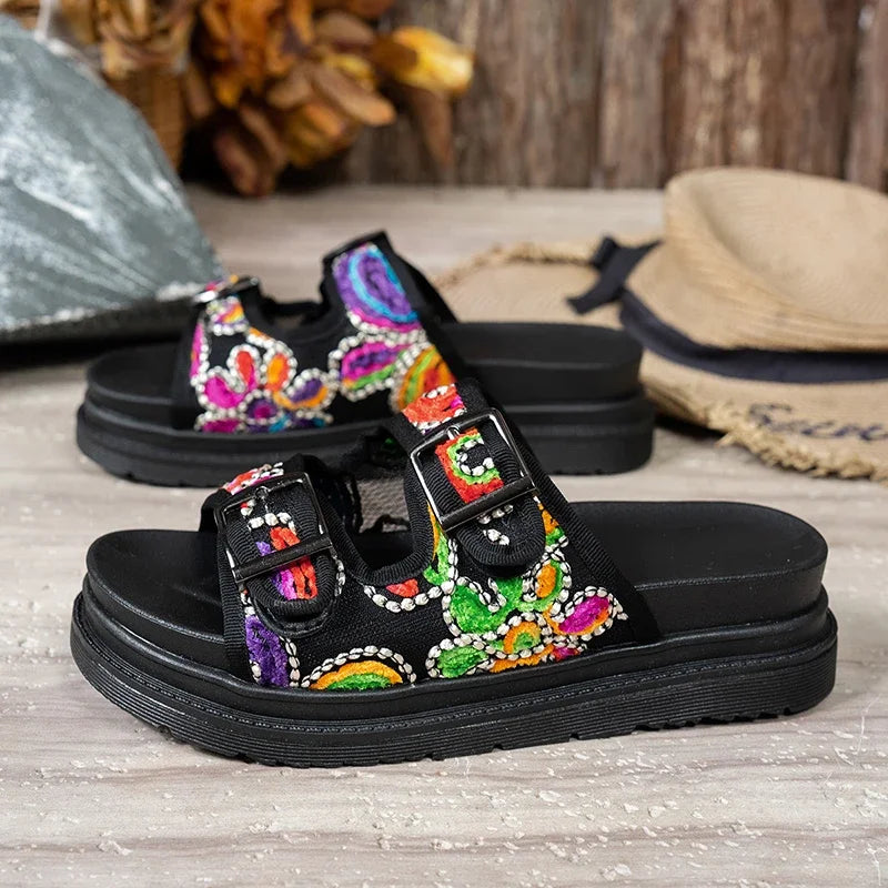 Embroidered Slide Sandal | Platform Comfort, Zero Effort