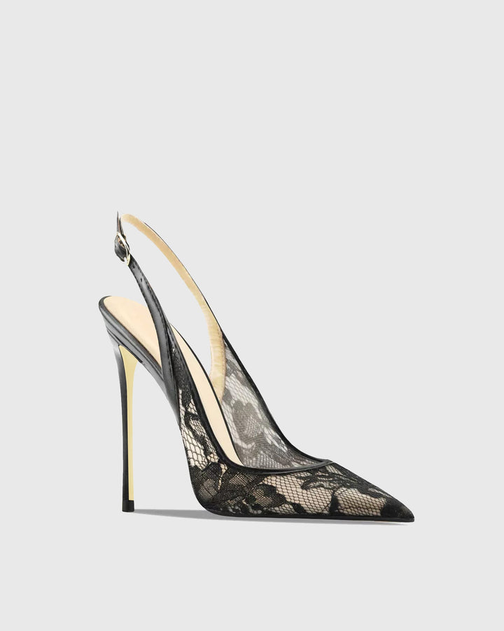 Saidi | Women's Lace Slingback Pumps in Black