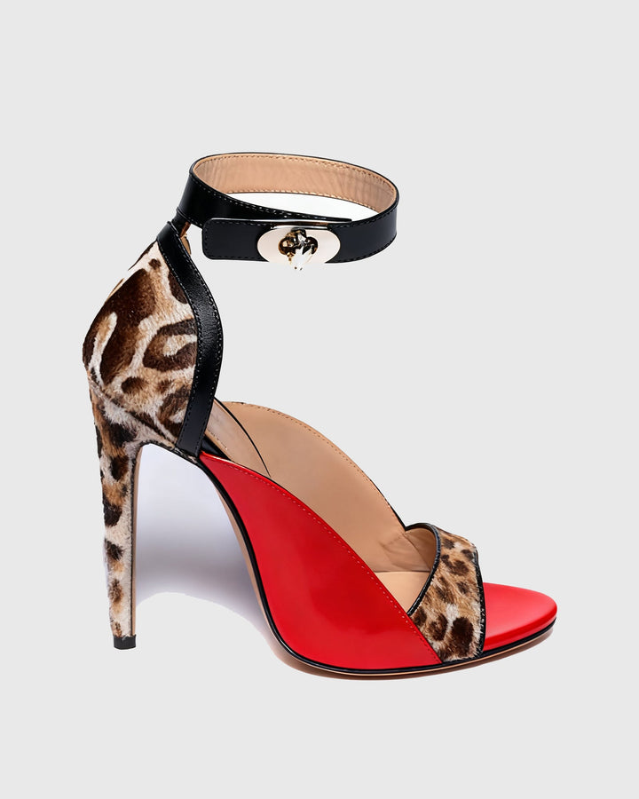 Sara | Women's Leopard Print Splicing Strap Sandals in Red