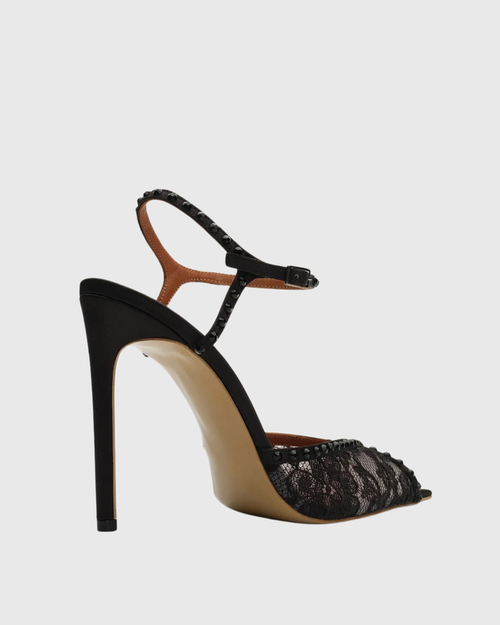 Sarva Rhinestone Lace Strap Pumps In Black
