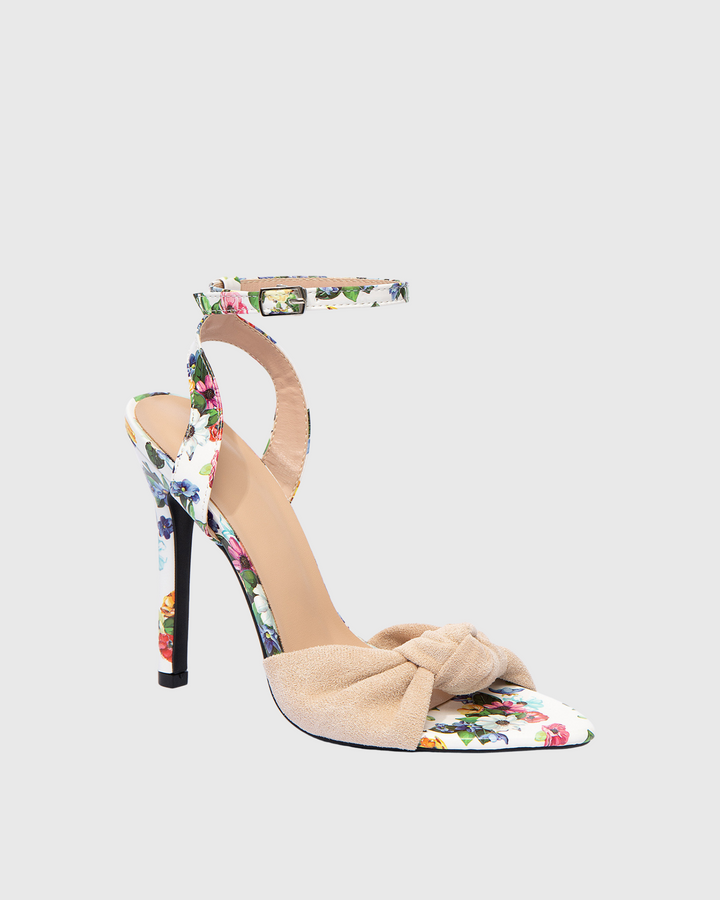Satu | Women's Knot Floral Print Strap Heeled Sandals