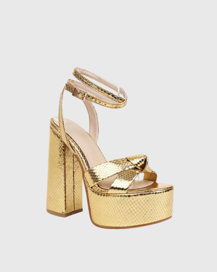Satu | Women's Knot Texture Platform Sandals in Gold
