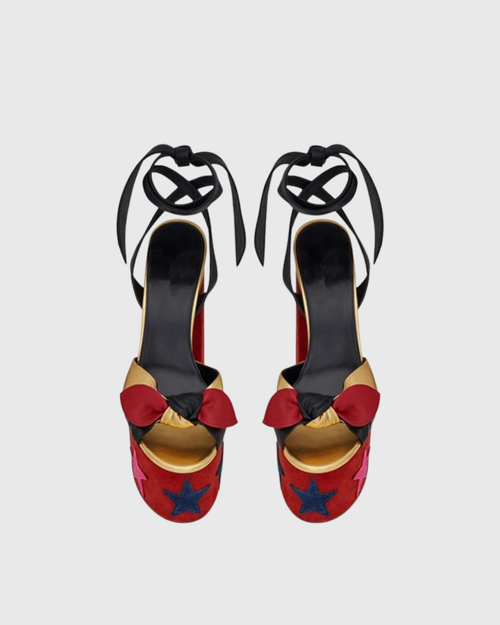 Satu | Star Knot Lace-Up Platform Sandals in Red