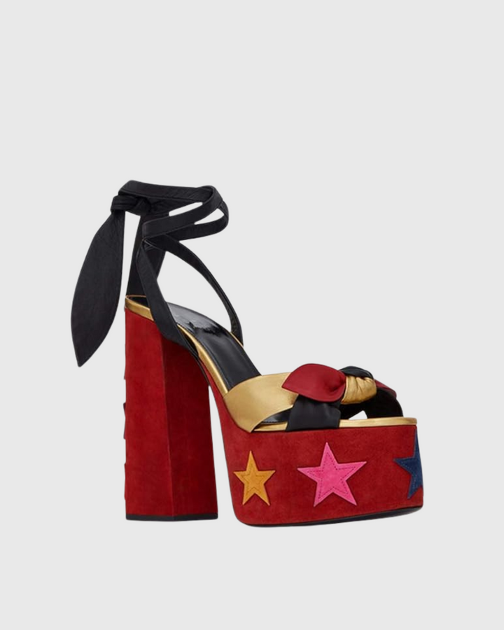 Satu | Star Knot Lace-Up Platform Sandals in Red