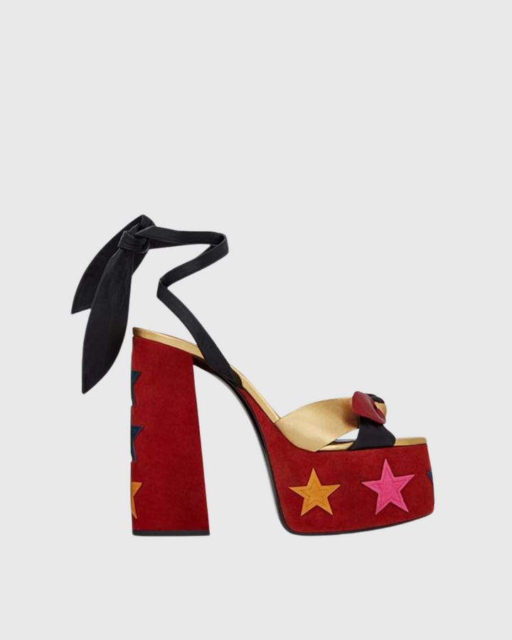 Satu | Star Knot Lace-Up Platform Sandals in Red