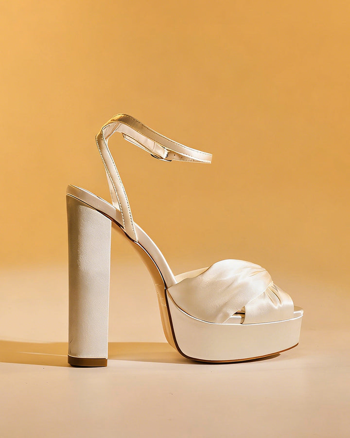 Satu | Women's Knot Platform Heeled Sandals in White