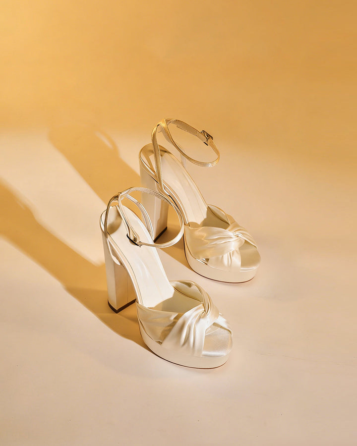 Satu | Women's Knot Platform Heeled Sandals in White