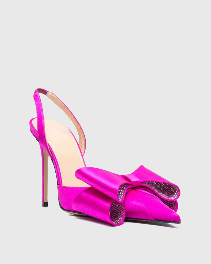 Siena | Women's Bow Satin Slingback Pumps in Hot Pink
