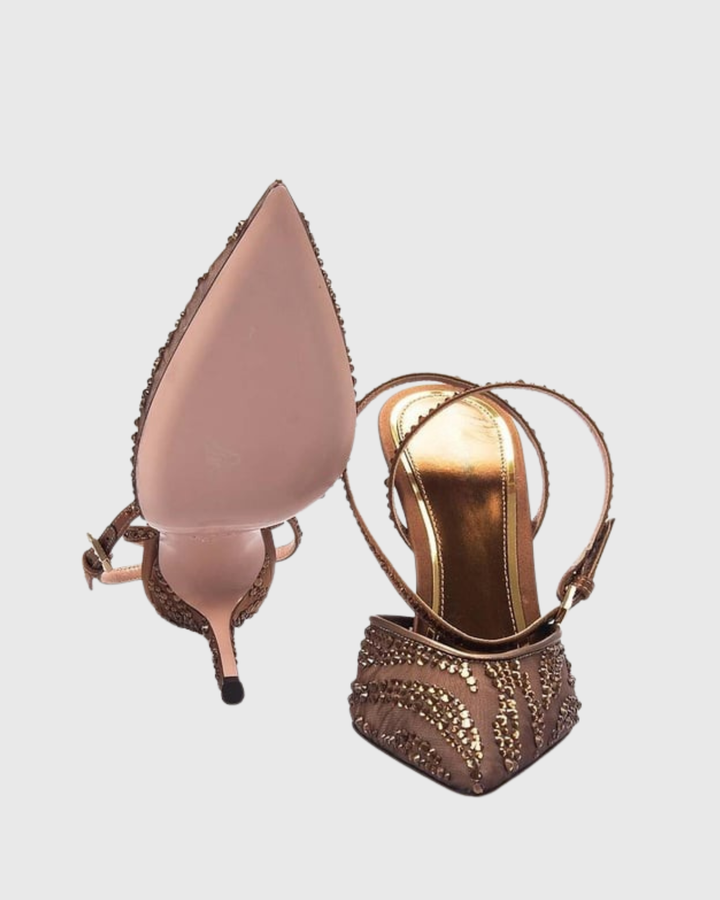 Silva | Women's Rhinestone Mesh Pumps in Brown
