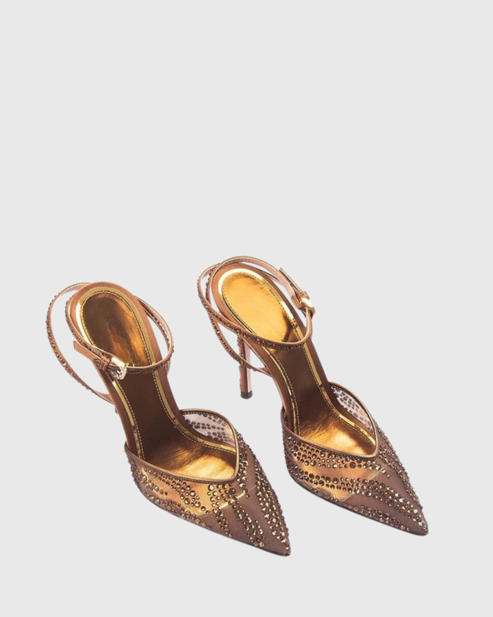 Silva | Women's Rhinestone Mesh Pumps in Brown