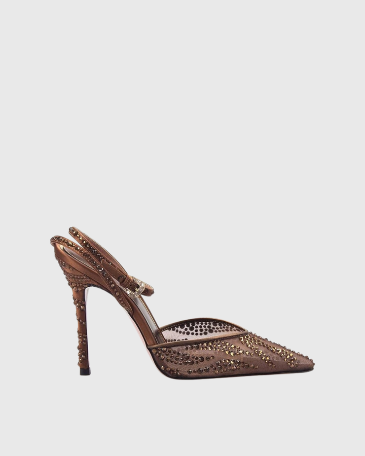 Silva | Women's Rhinestone Mesh Pumps in Brown