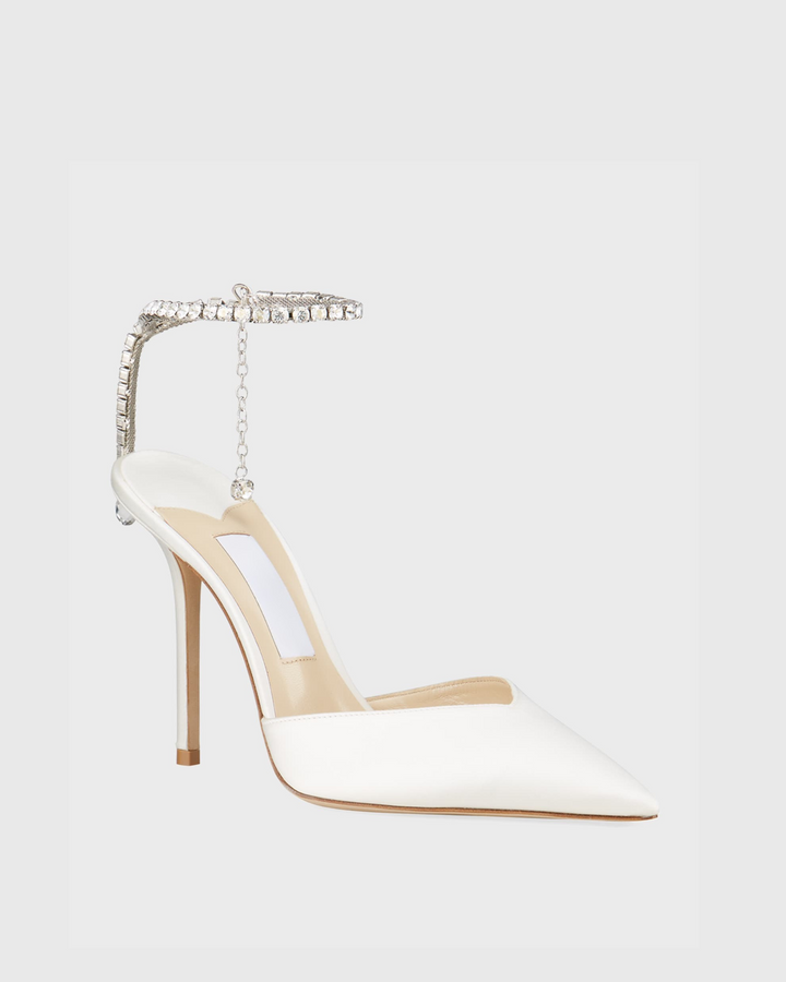 Silva | Women's Rhinestone Satin Pumps in White