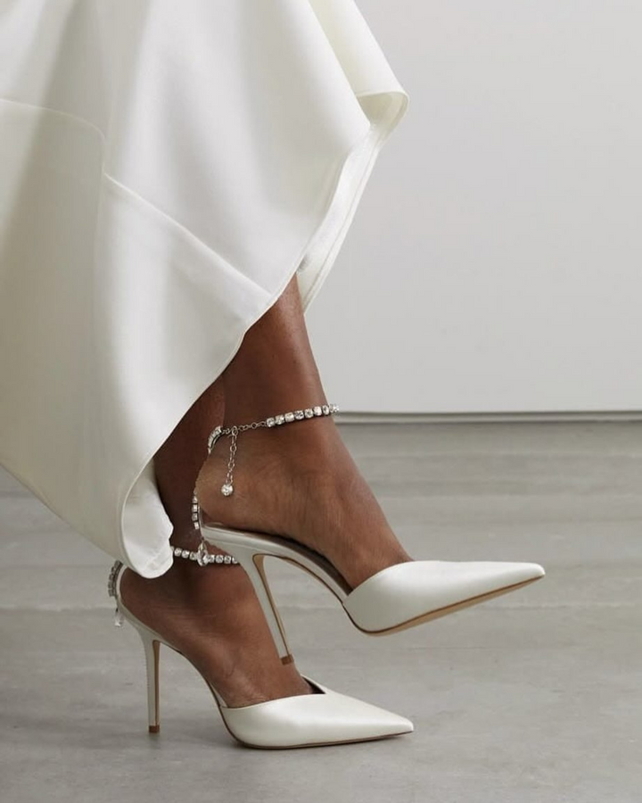 Silva | Women's Rhinestone Satin Pumps in White