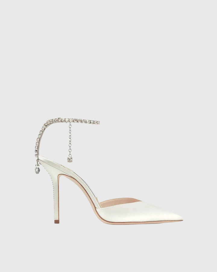 Silva | Women's Rhinestone Satin Pumps in White