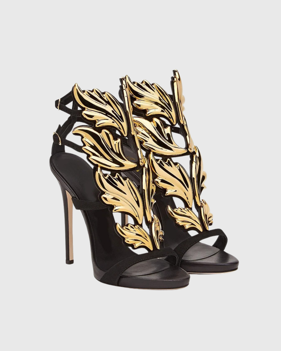 Tatiana | Women's Mirrored Wing Heeled Sandals in Black