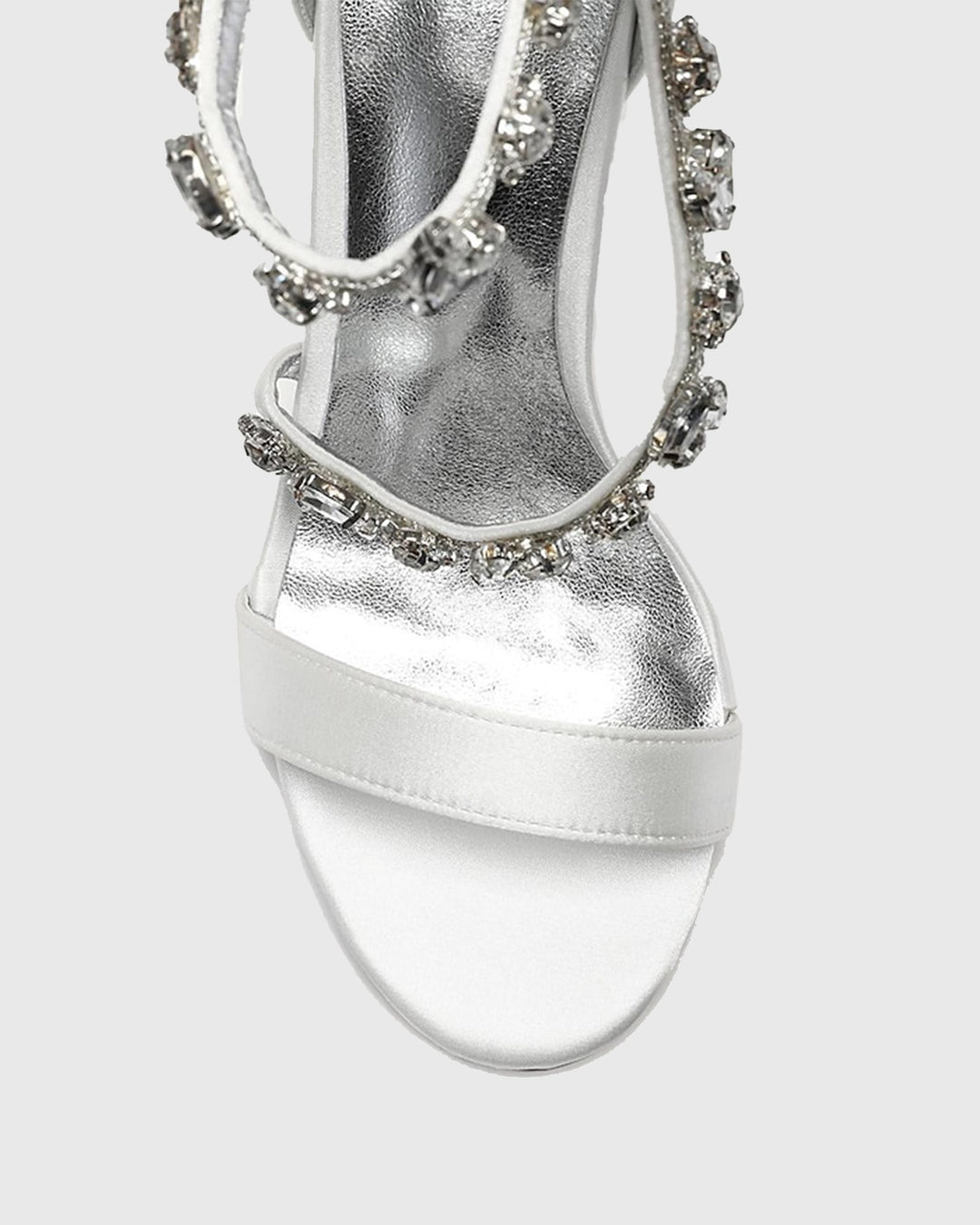 Teofila | Women's Rhinestone Satin Heeled Sandals in Ivory
