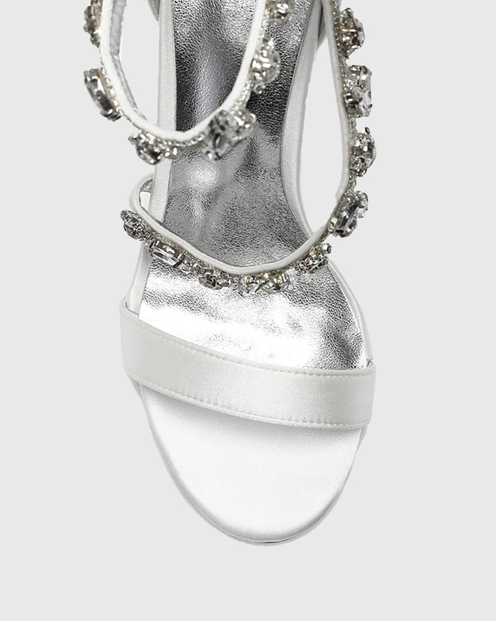 Teofila | Women's Rhinestone Satin Heeled Sandals in Ivory