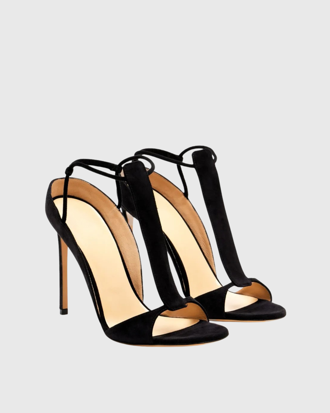 Teofila | Women's T-Strap Suede Heeled Sandals in Black