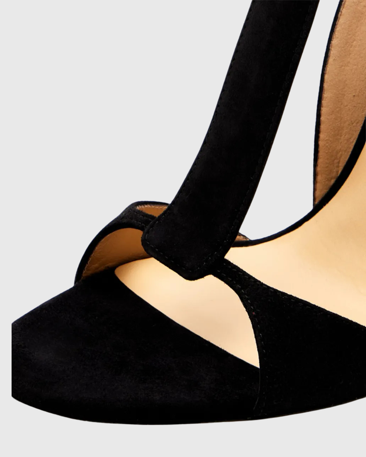 Teofila | Women's T-Strap Suede Heeled Sandals in Black