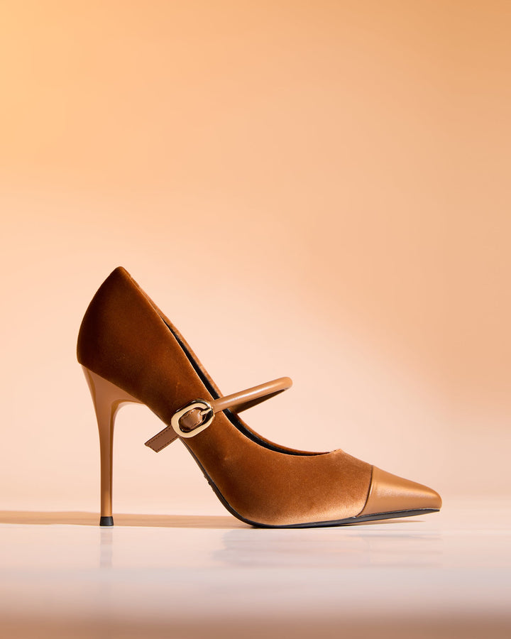 Vada | Women's Splicing Velvet Pumps in Brown