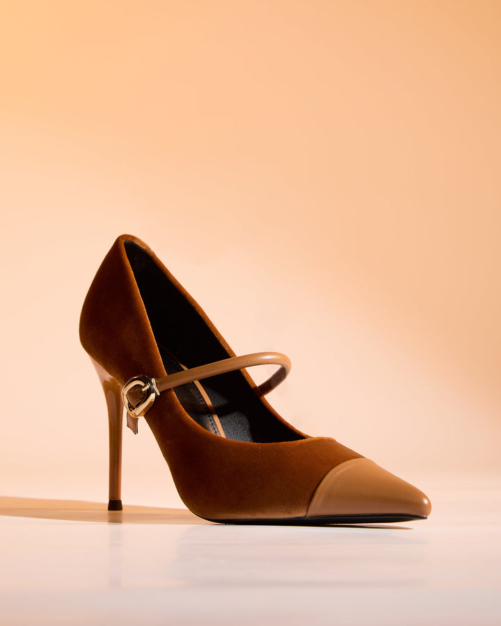 Vada | Women's Splicing Velvet Pumps in Brown