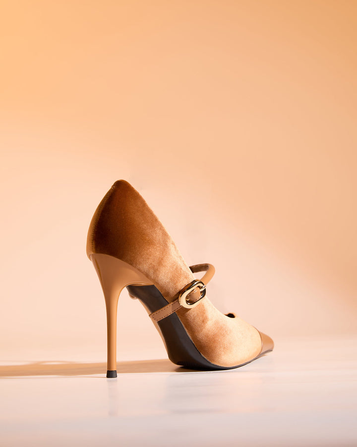 Vada | Women's Splicing Velvet Pumps in Brown