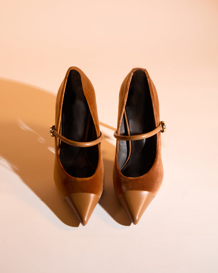 Vada | Women's Splicing Velvet Pumps in Brown