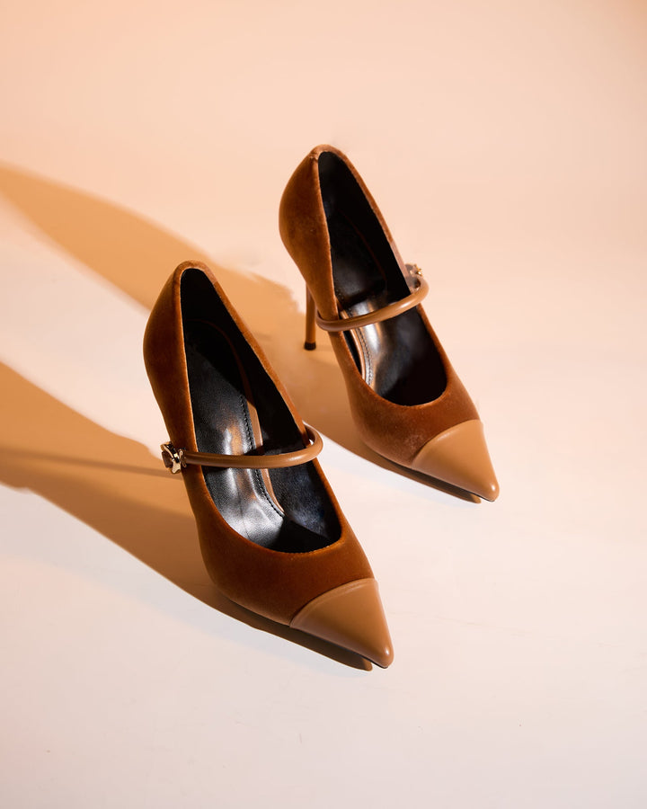 Vada | Women's Splicing Velvet Pumps in Brown