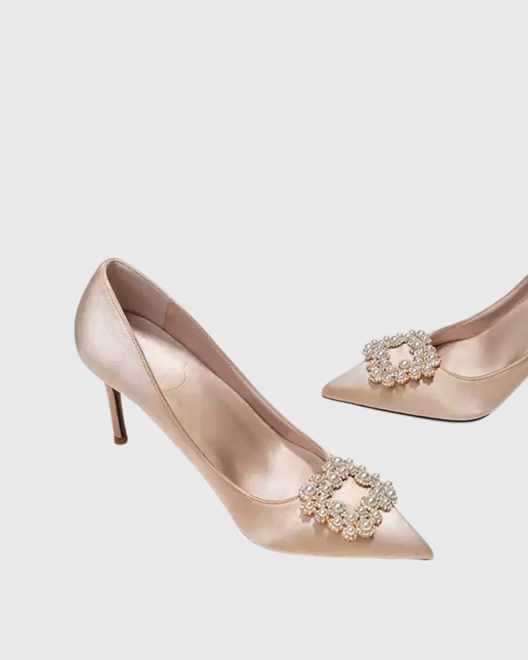 Vaike | Women's Rhinestone Buckle Satin Pumps in Champagne