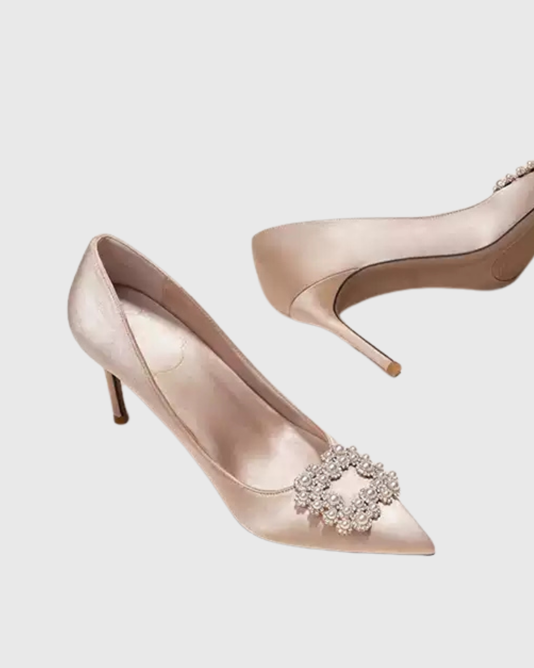 Vaike | Women's Rhinestone Buckle Satin Pumps in Champagne