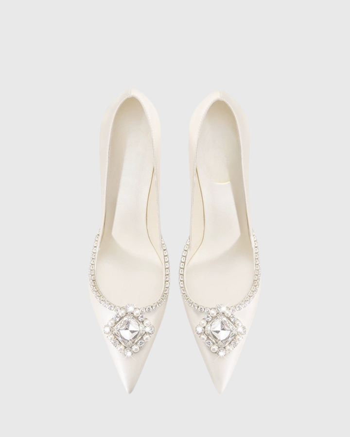 Vaike | Women's Rhinestone Satin Pumps in Cream