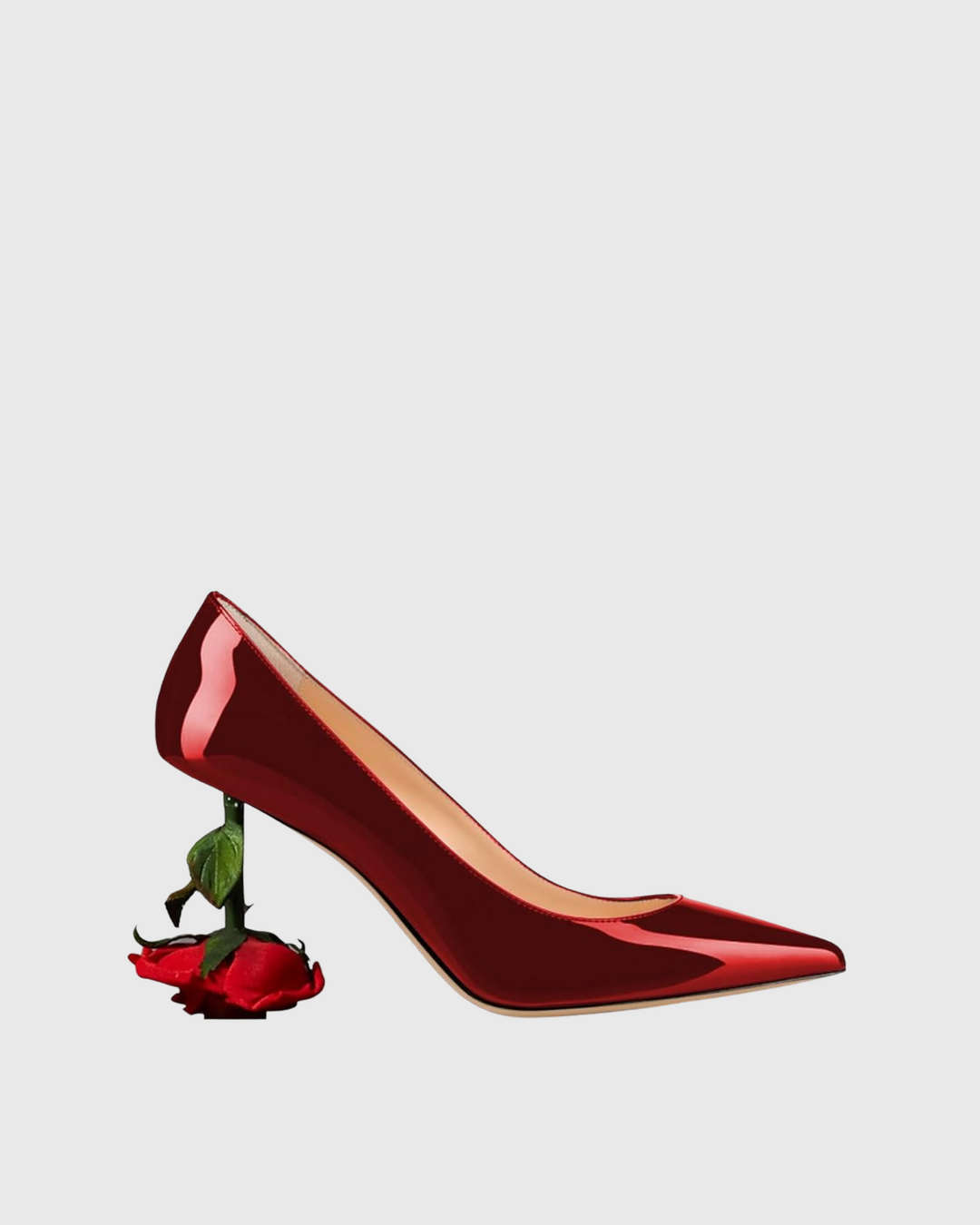 Venice | Women's Flower Heel Patent Leather Pumps in Red