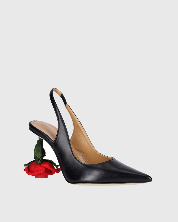 Venice | Women's Flower Heel Leather Slingback Pumps