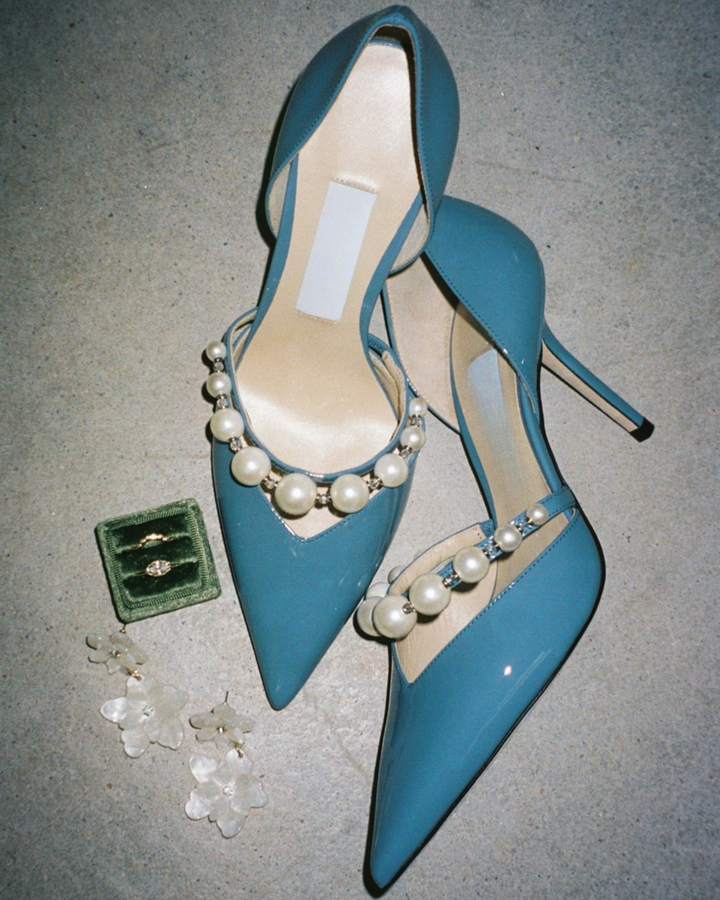 Yelena | Women's Pearl Strap Pumps in Blue