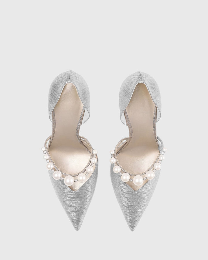 Yelena | Women's Pearl Strap Pumps in Silver