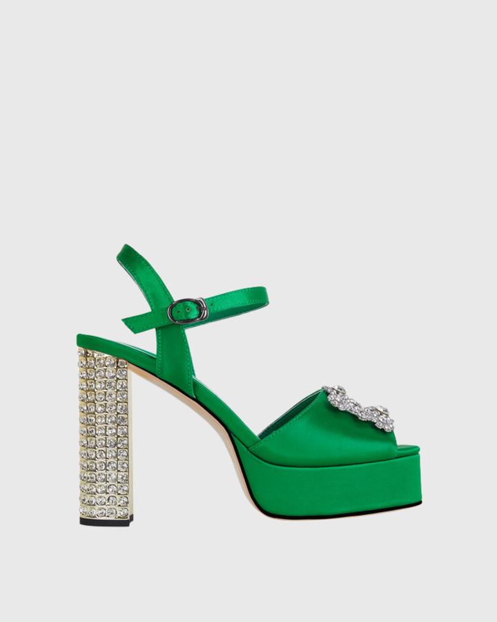 Zaahir | Women's Rhinestone Platform Heeled Sandals in Green