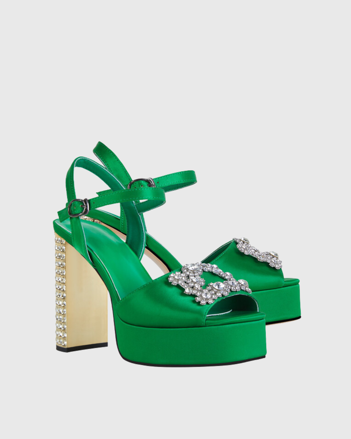 Zaahir | Women's Rhinestone Platform Heeled Sandals in Green