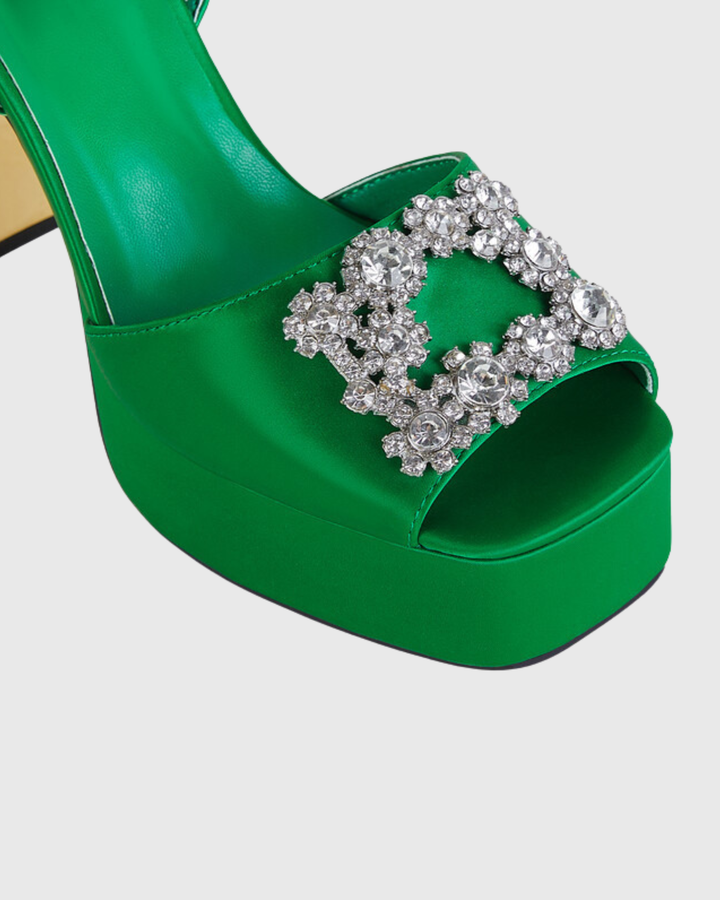 Zaahir | Women's Rhinestone Platform Heeled Sandals in Green