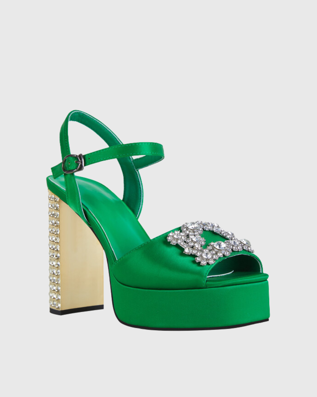 Zaahir | Women's Rhinestone Platform Heeled Sandals in Green