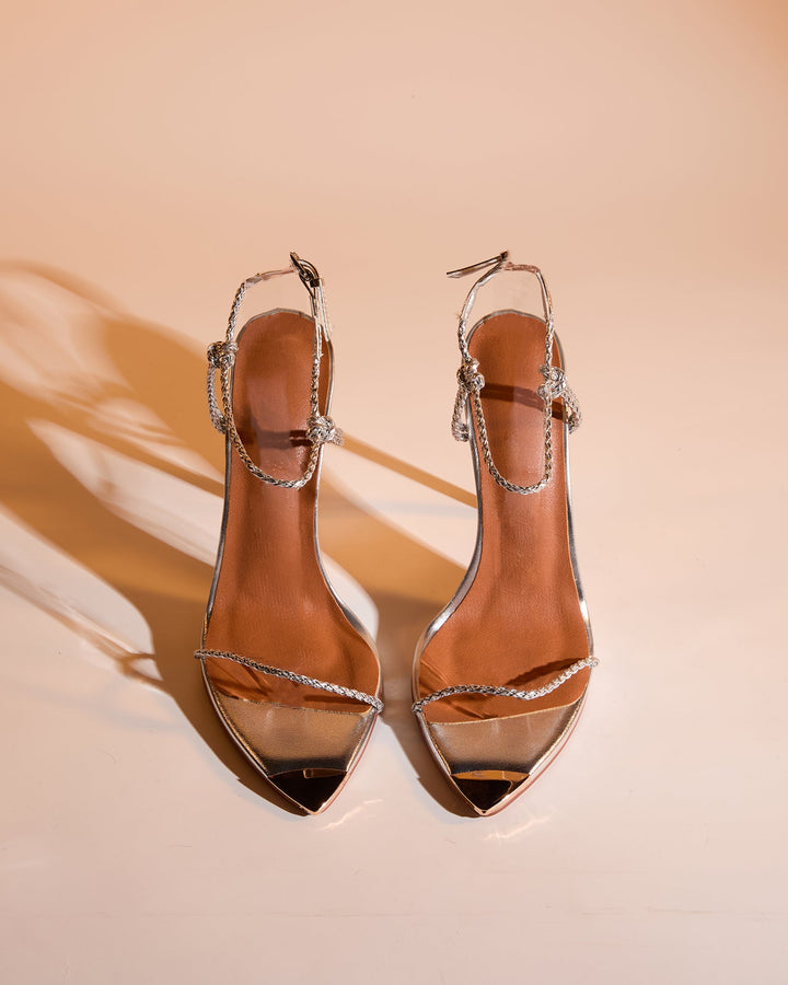 Zabby Woven Strap Sandals In Silver