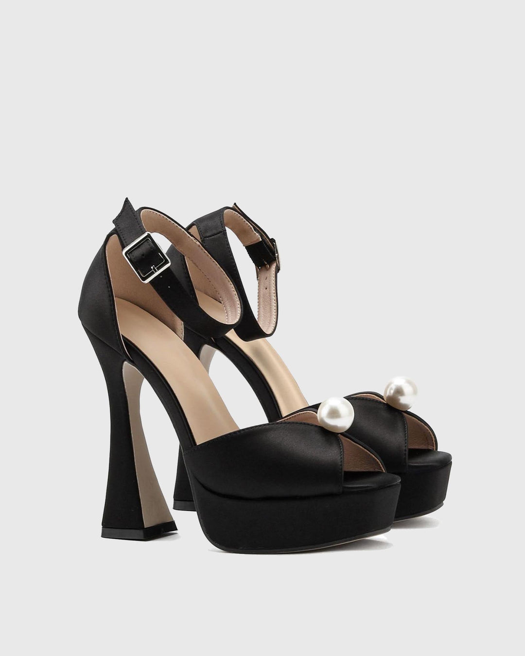 Liviana | Women's Pearl Satin Platform Sandals in Black