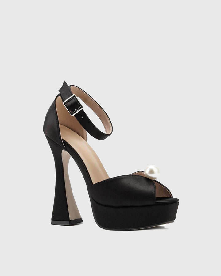 Liviana | Women's Pearl Satin Platform Sandals in Black