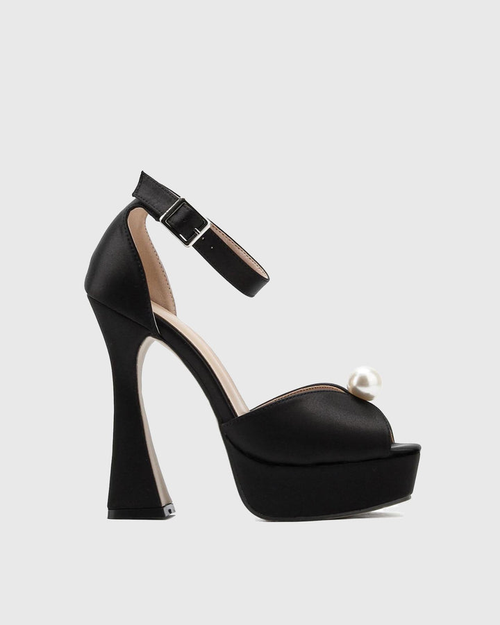 Liviana | Women's Pearl Satin Platform Sandals in Black