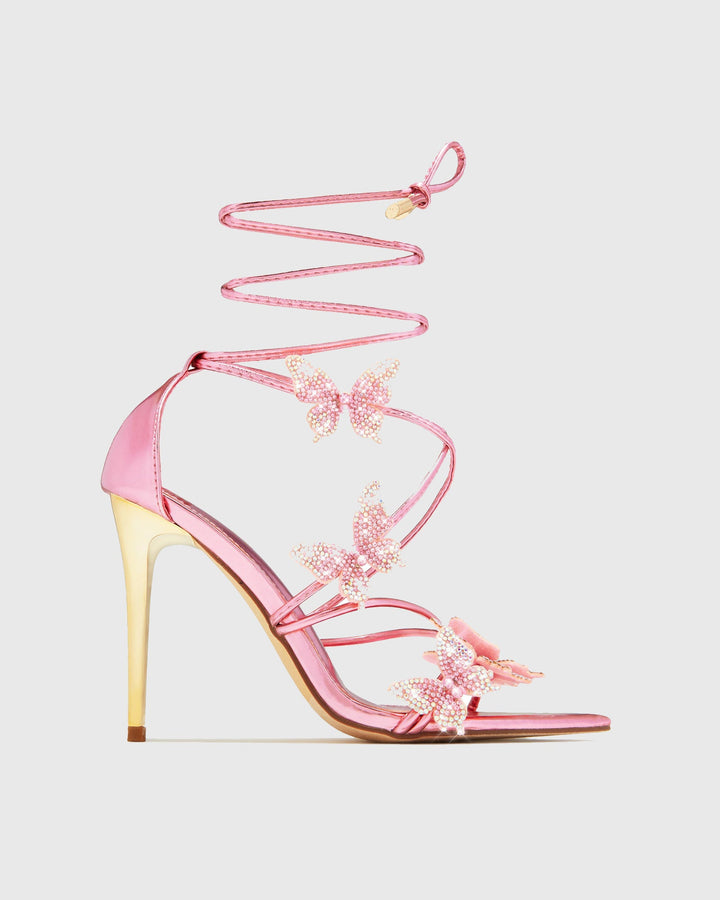 Zarita | Women's Crystal Butterfly Lace-Up Sandals in Pink