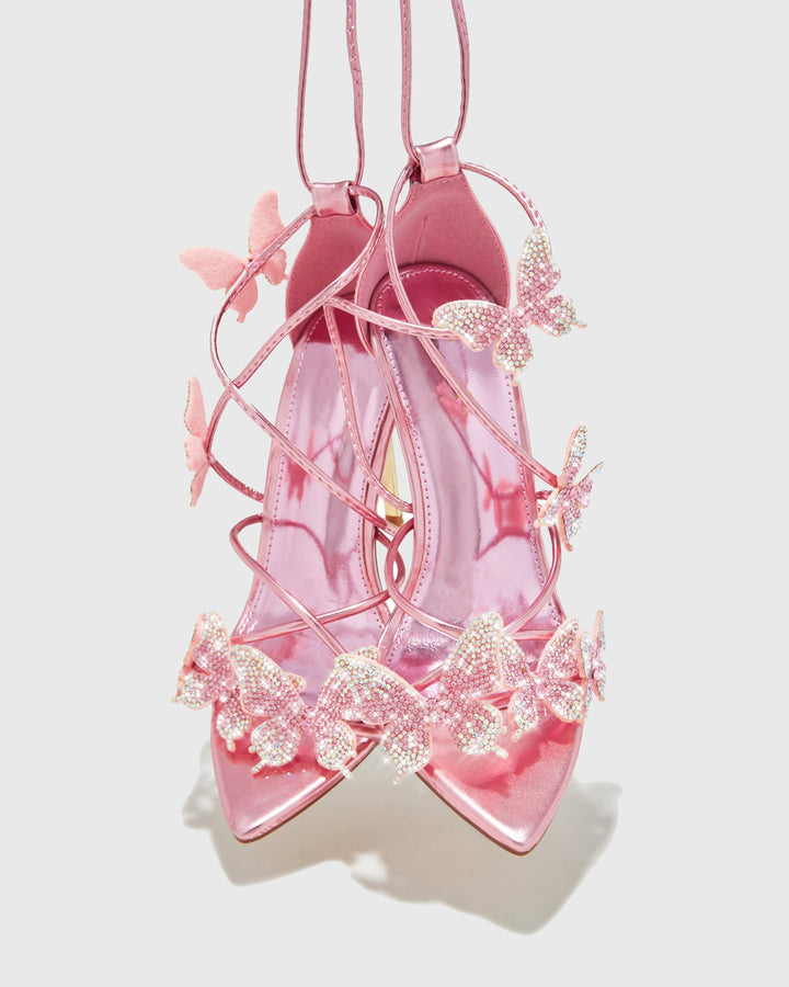 Zarita | Women's Crystal Butterfly Lace-Up Sandals in Pink