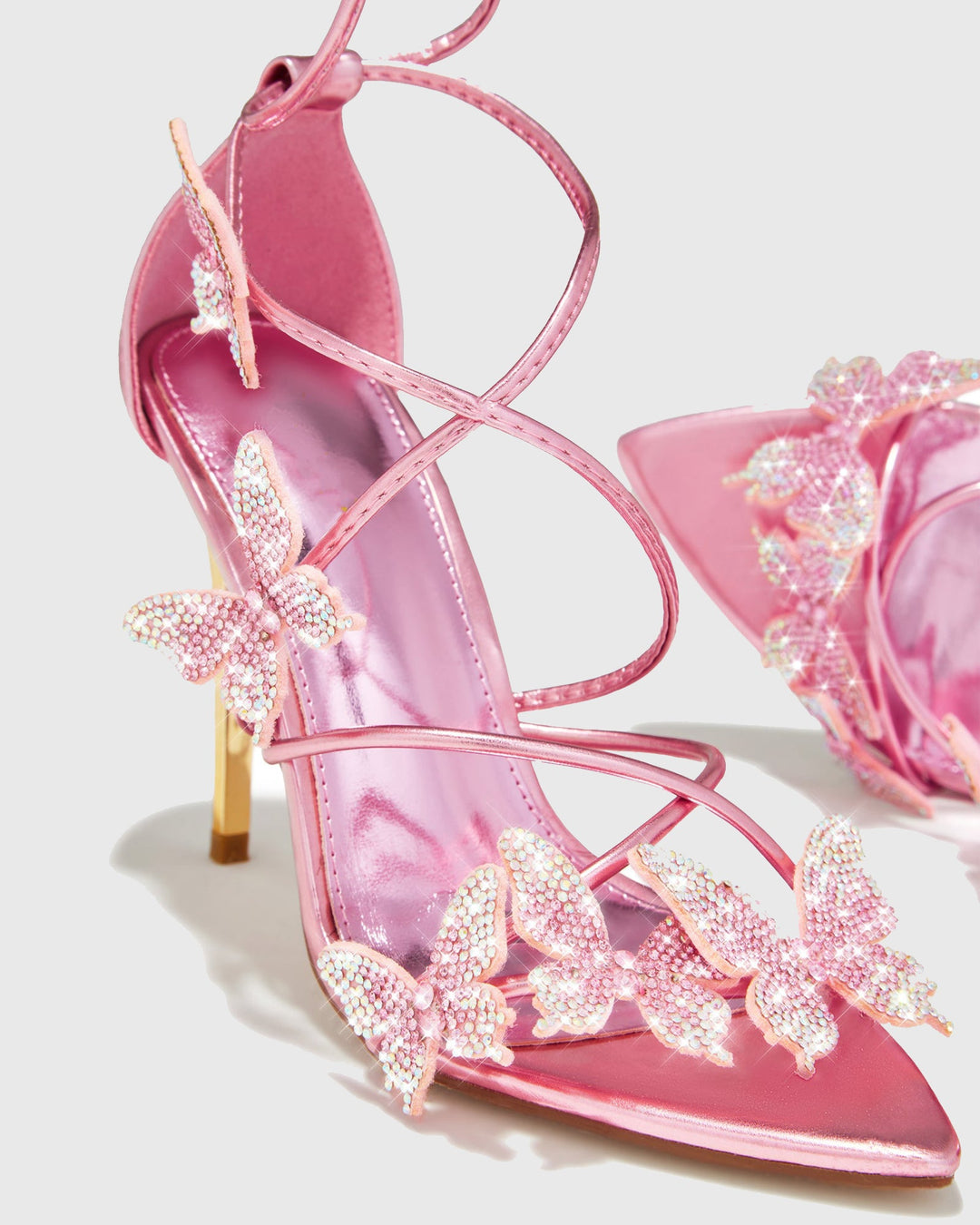 Zarita | Women's Crystal Butterfly Lace-Up Sandals in Pink