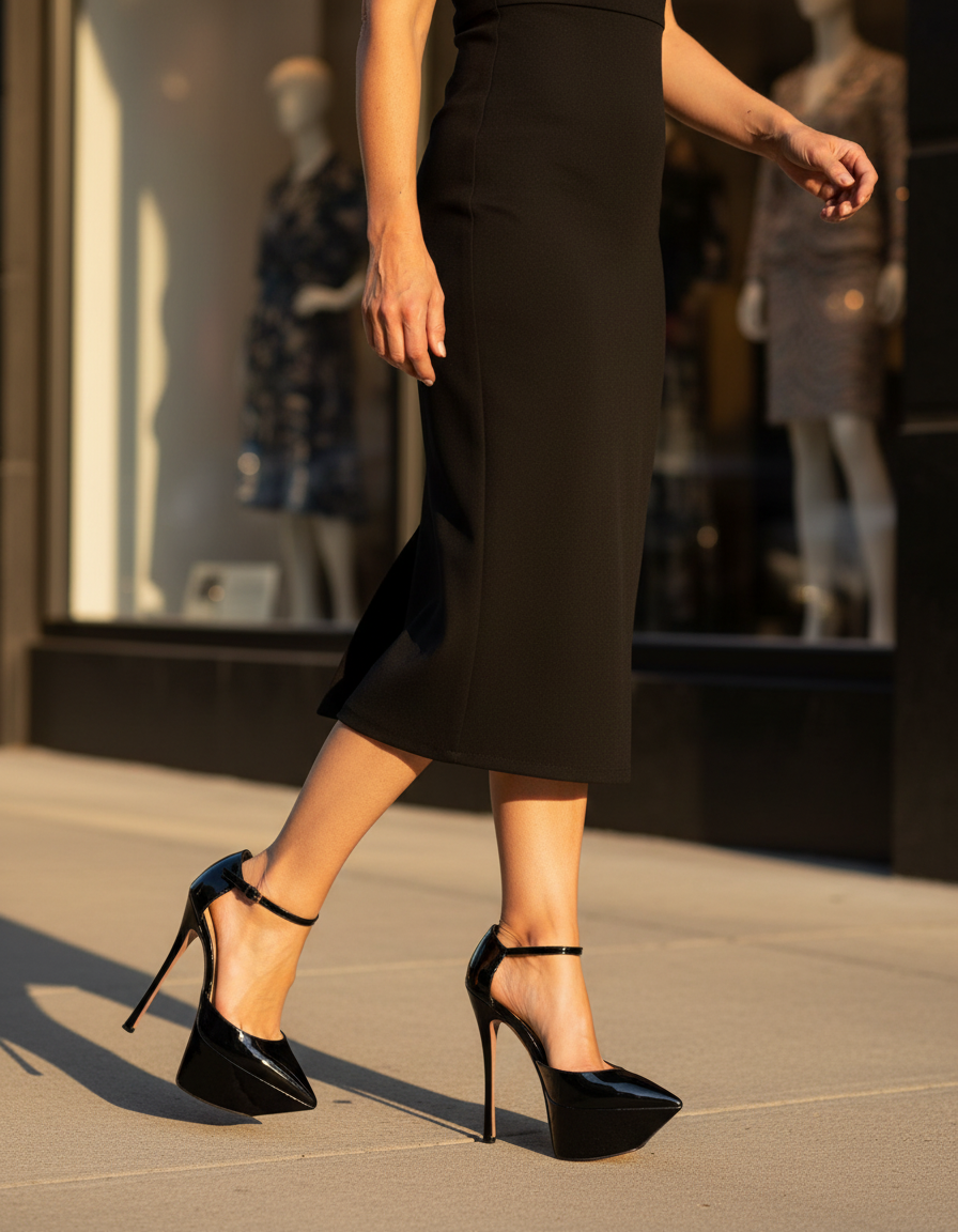 Agata | Women's Leather Strap Platform Heels in Black